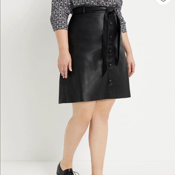 ELOQUII Faux Leather Tie Waist Skirt - Picture 2 of 6